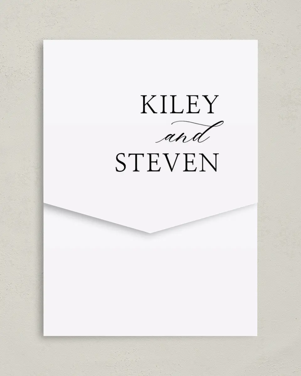 This is a 5¼" x 7¼" Folded Pocket Wedding Invitation called Bold Composition printed in full color on Premium Smooth paper
