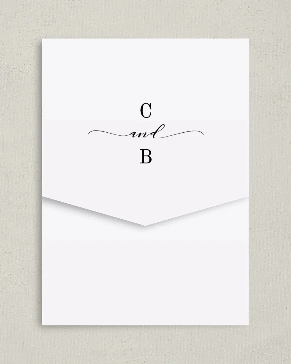 This is a 5¼" x 7¼" Folded Pocket Wedding Invitation called Classy Type printed in full color on Premium Smooth paper