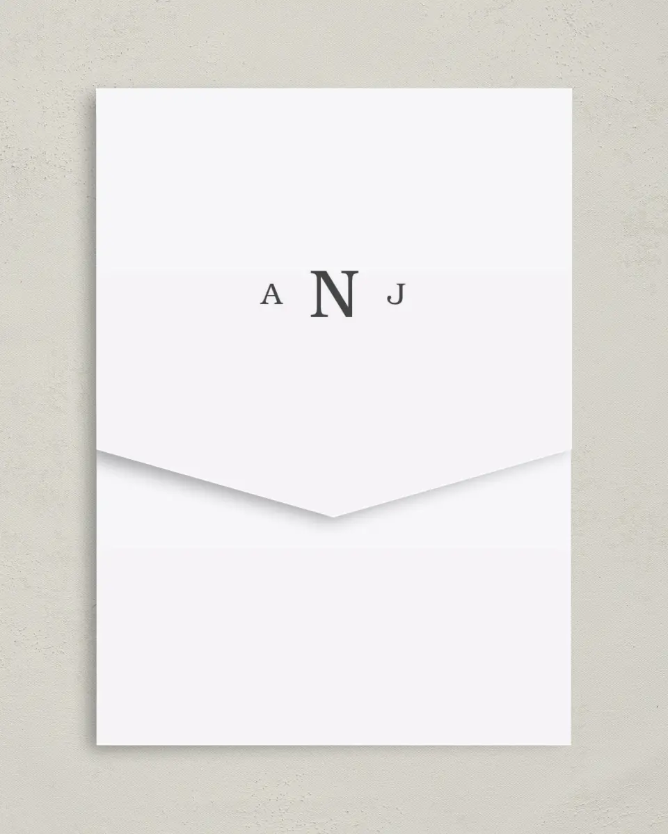 This is a 5¼" x 7¼" Folded Pocket Wedding Invitation called Flawless Photo printed in full color on Premium Smooth paper