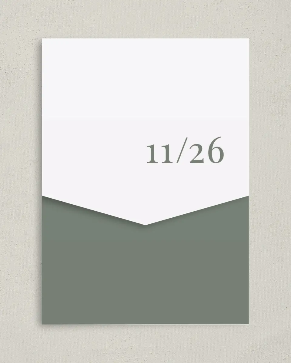 This is a 5¼" x 7¼" Folded Pocket Wedding Invitation called Darling Digest printed in full color on Premium Smooth paper