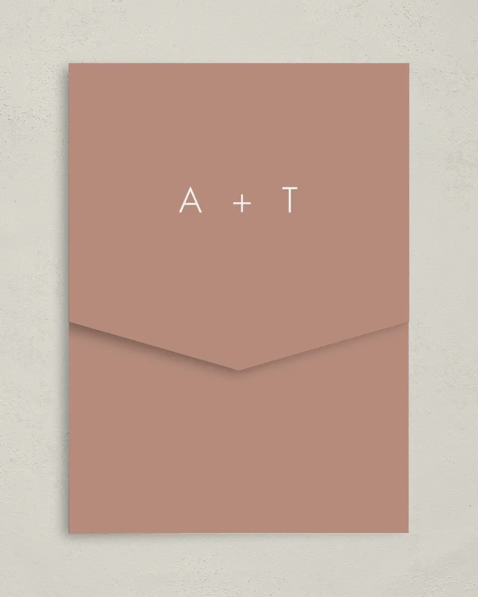This is a 5¼" x 7¼" Folded Pocket Wedding Invitation called Stacked Pair printed in full color on Premium Smooth paper