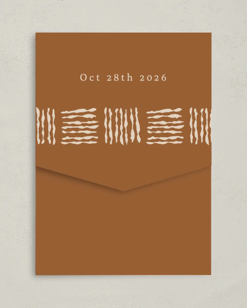 This is a 5¼" x 7¼" Folded Pocket Wedding Invitation called Threads of Love printed in full color on Premium Smooth paper