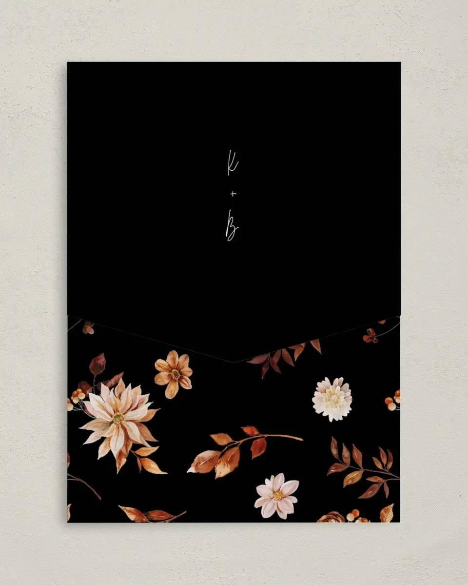 This is a 5¼" x 7¼" Folded Pocket Wedding Invitation called Country Blooms printed in full color on Premium Smooth paper