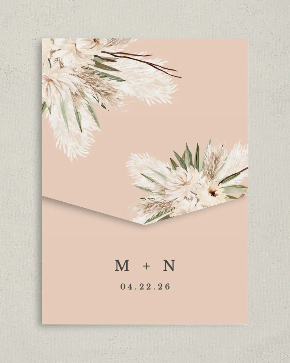This is a 5¼" x 7¼" Folded Pocket Wedding Invitation called Natural Boho printed in full color on Premium Smooth paper