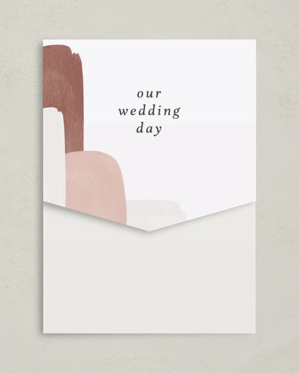 This is a 5¼" x 7¼" Folded Pocket Wedding Invitation called Mod Paint printed in full color on Premium Smooth paper