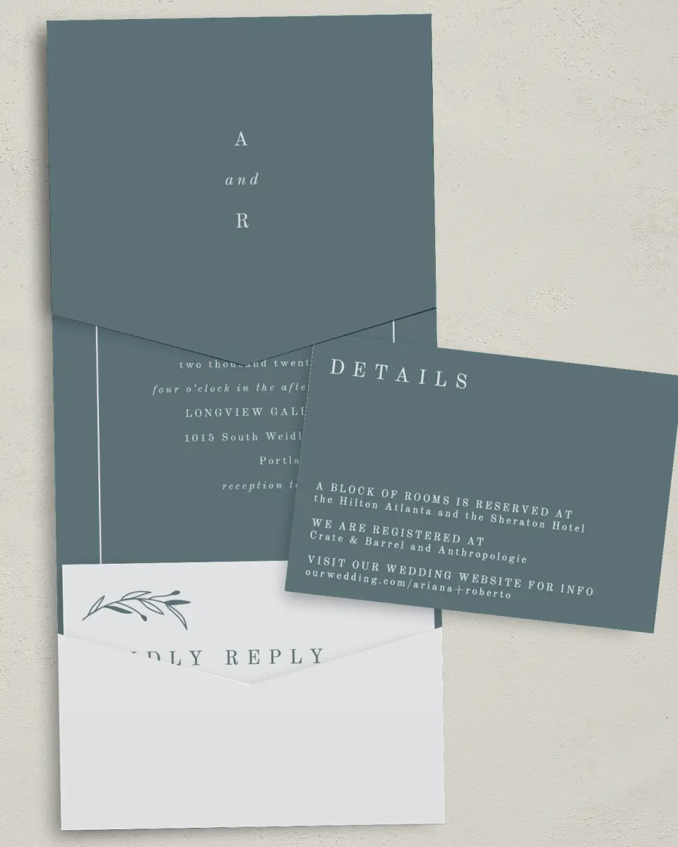 This is a 5¼" x 7¼" Folded Pocket Wedding Invitation called Growing Arc printed in full color on Premium Smooth paper