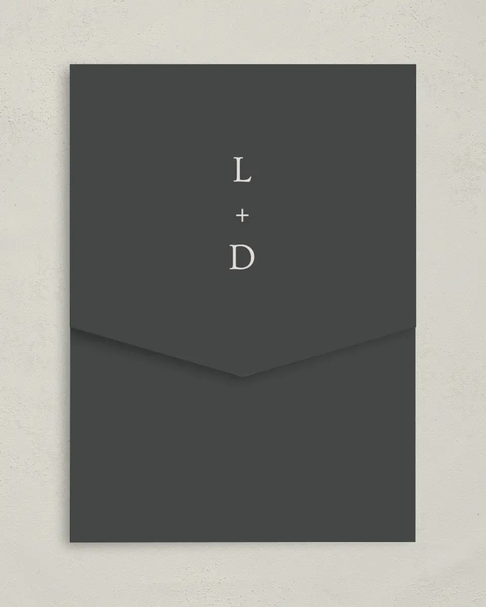This is a 5¼" x 7¼" Folded Pocket Wedding Invitation called Simple Gathering printed in full color on Premium Smooth paper