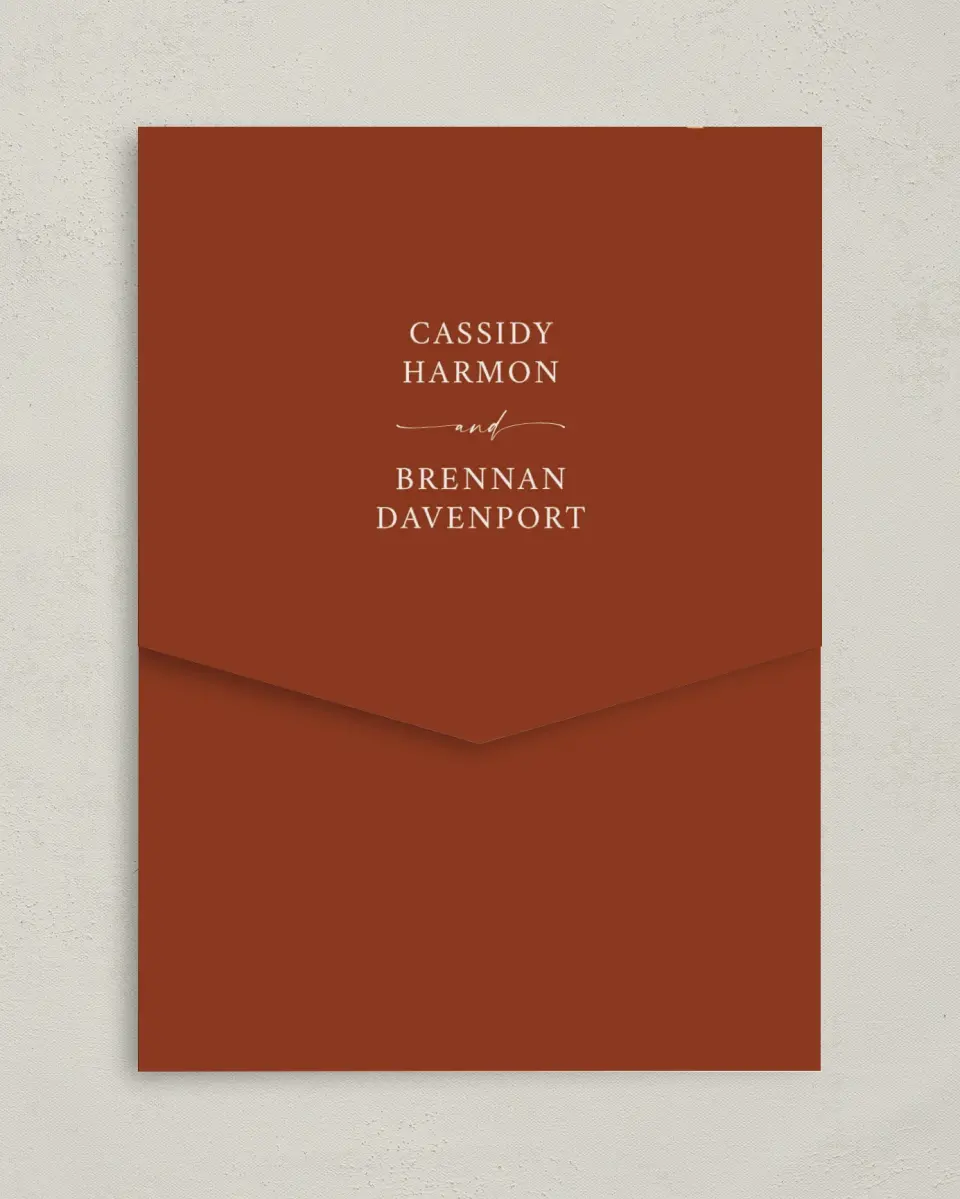 This is a 5¼" x 7¼" Folded Pocket Wedding Invitation called Autumn Florals printed in full color on Premium Smooth paper