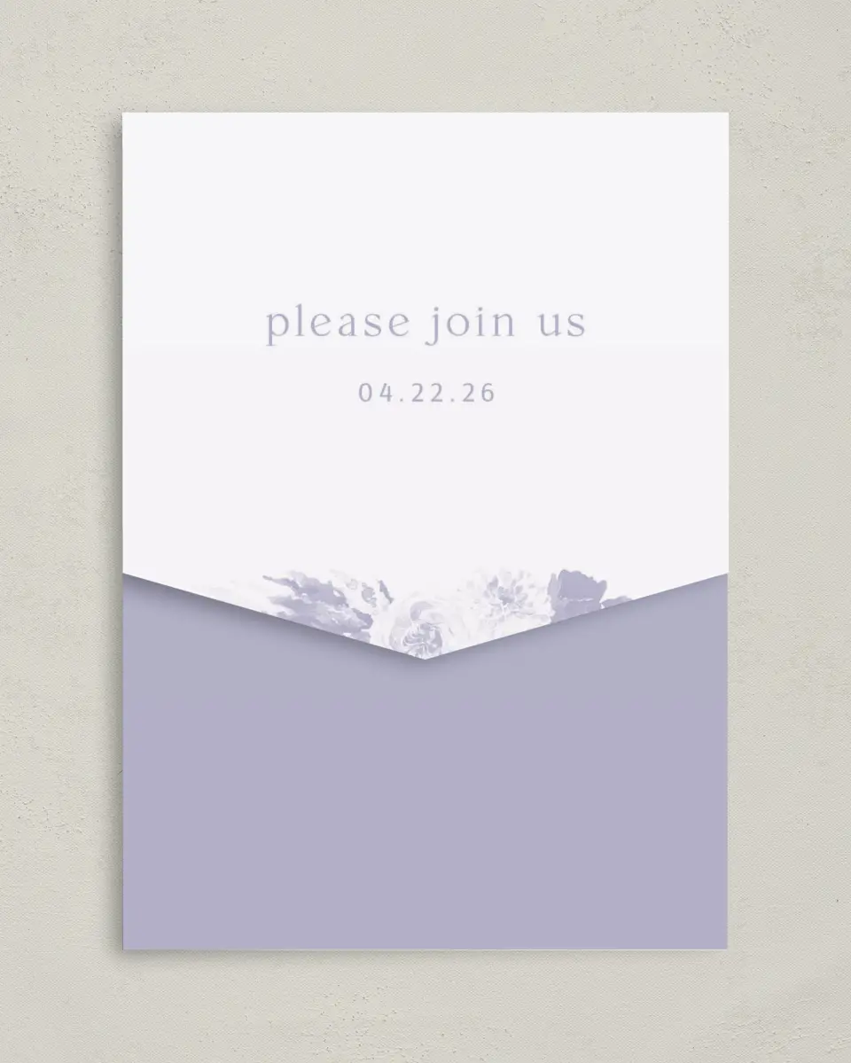 This is a 5¼" x 7¼" Folded Pocket Wedding Invitation called Sweet Botanical printed in full color on Premium Smooth paper