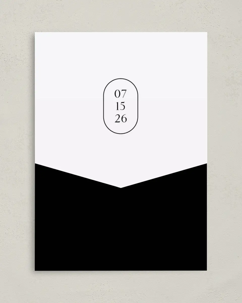 This is a 5¼" x 7¼" Folded Pocket Wedding Invitation called Precise Promise printed in full color on Premium Smooth paper