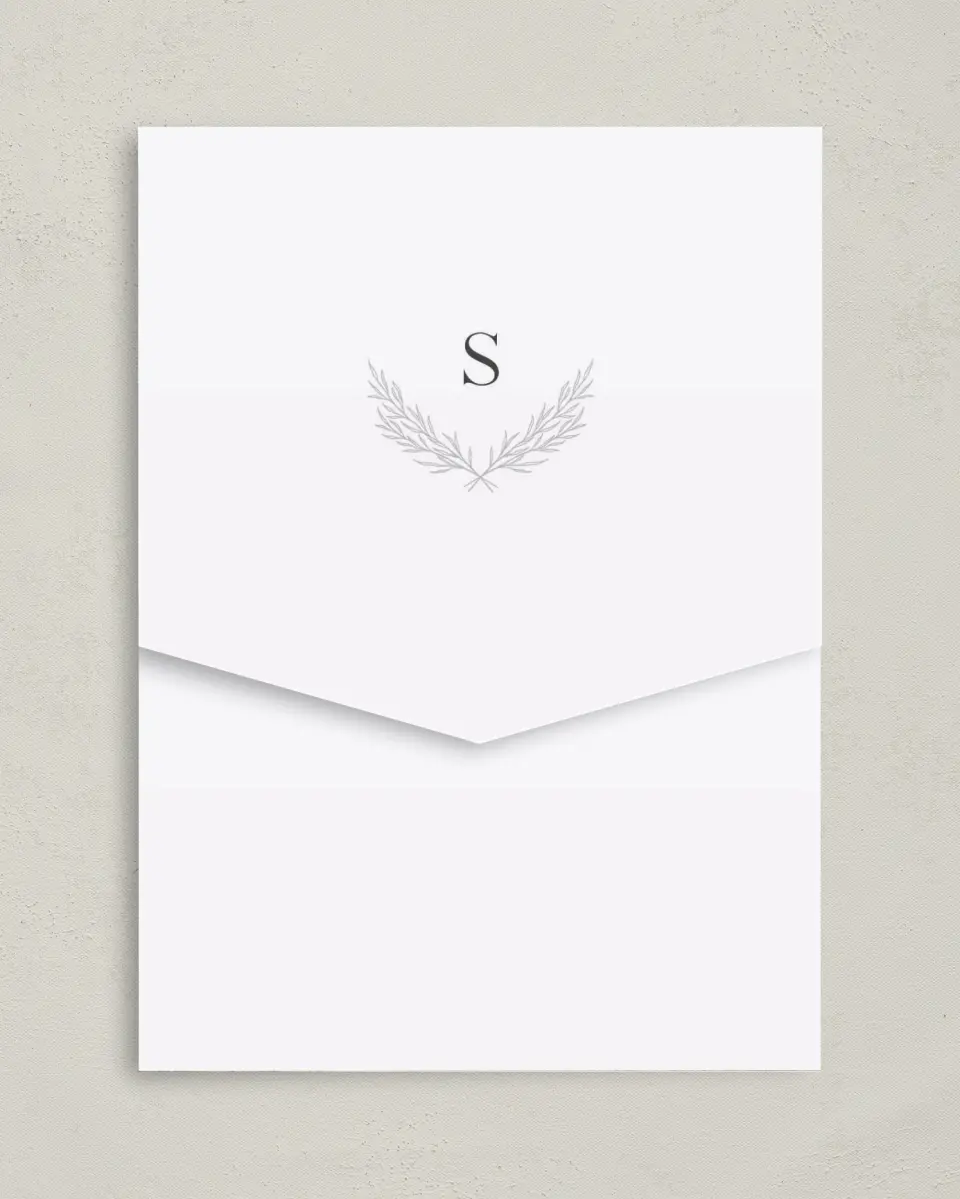 This is a 5¼" x 7¼" Folded Pocket Wedding Invitation called Soft Sprig printed in full color on Premium Smooth paper