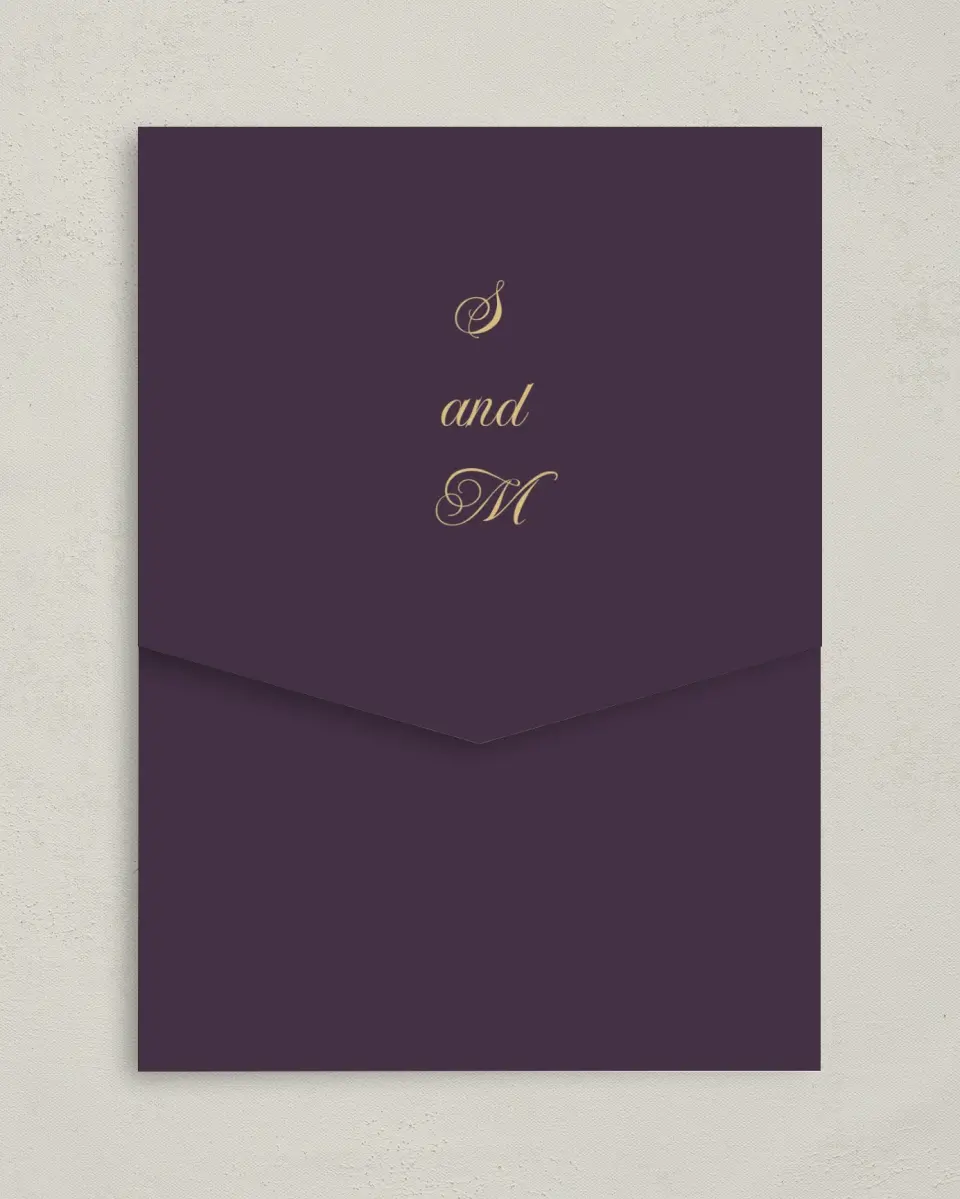 This is a 5¼" x 7¼" Folded Pocket Wedding Invitation called Royal Pattern printed in full color on Premium Smooth paper