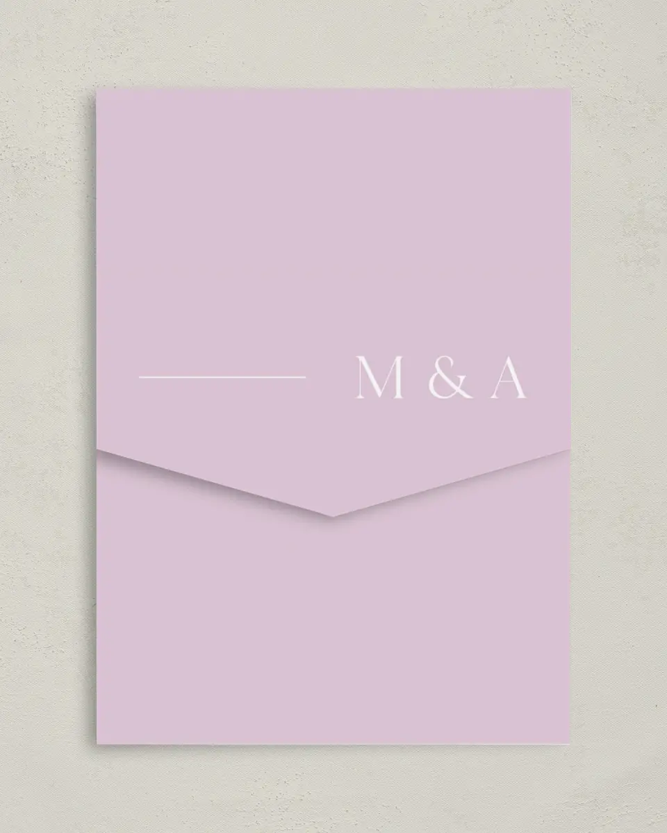 This is a 5¼" x 7¼" Folded Pocket Wedding Invitation called The Morgan printed in full color on Premium Smooth paper
