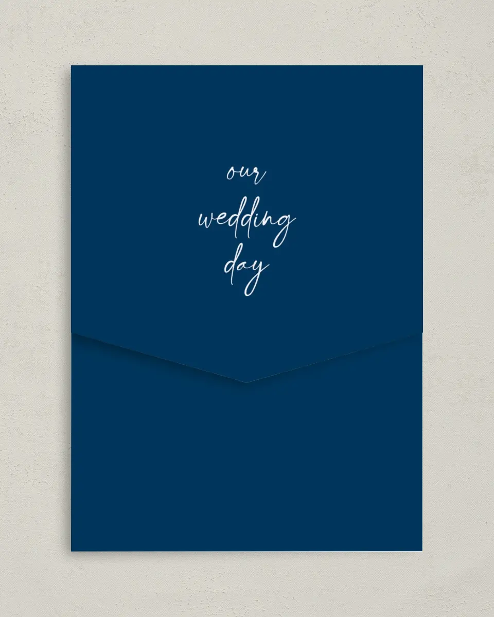 This is a 5¼" x 7¼" Folded Pocket Wedding Invitation called The Sophia printed in full color on Premium Smooth paper