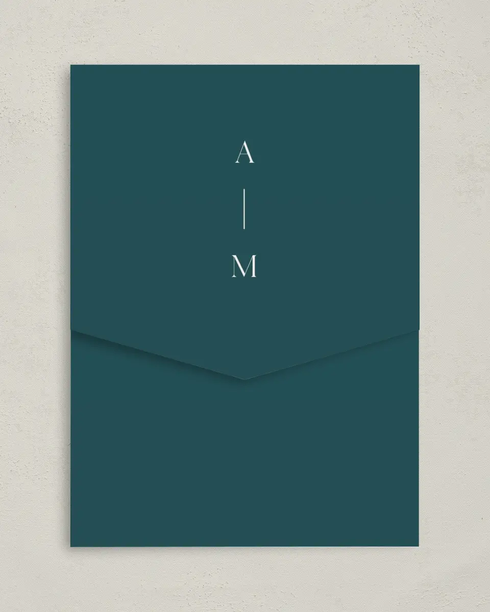 This is a 5¼" x 7¼" Folded Pocket Wedding Invitation called The Aubrielle printed in full color on Premium Smooth paper