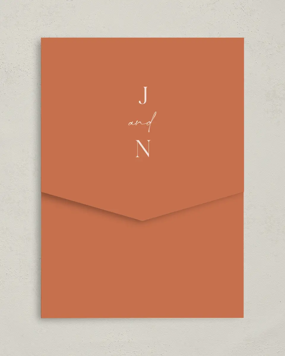 This is a 5¼" x 7¼" Folded Pocket Wedding Invitation called The Jaylin printed in full color on Premium Smooth paper