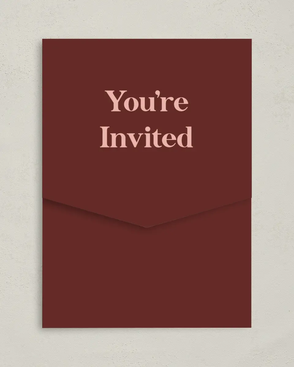 This is a 5¼" x 7¼" Folded Pocket Wedding Invitation called The Laura printed in full color on Premium Smooth paper