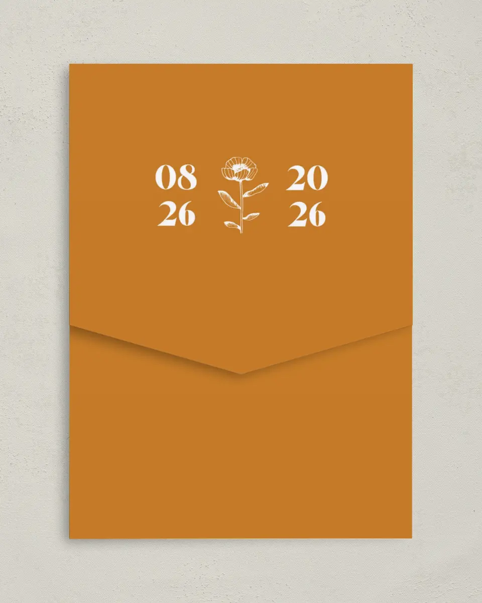This is a 5¼" x 7¼" Folded Pocket Wedding Invitation called The Kandice printed in full color on Premium Smooth paper