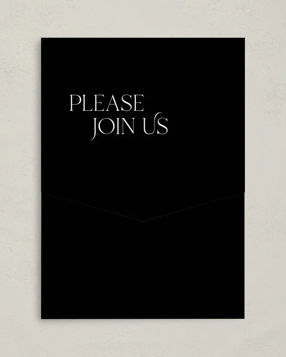 This is a 5¼" x 7¼" Folded Pocket Wedding Invitation called The Lucy printed in full color on Premium Smooth paper