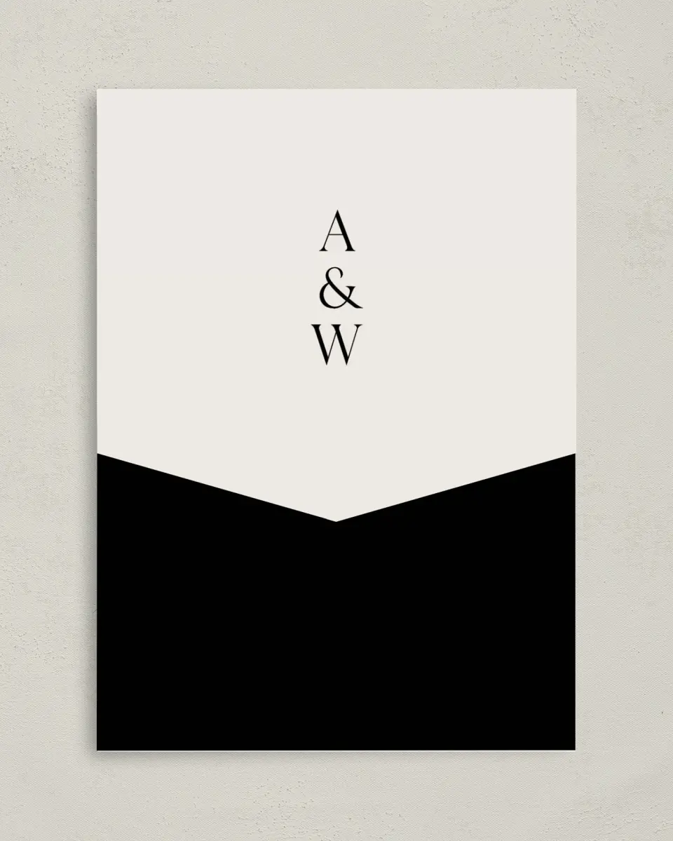 This is a 5¼" x 7¼" Folded Pocket Wedding Invitation called Noble Names printed in full color on Premium Smooth paper
