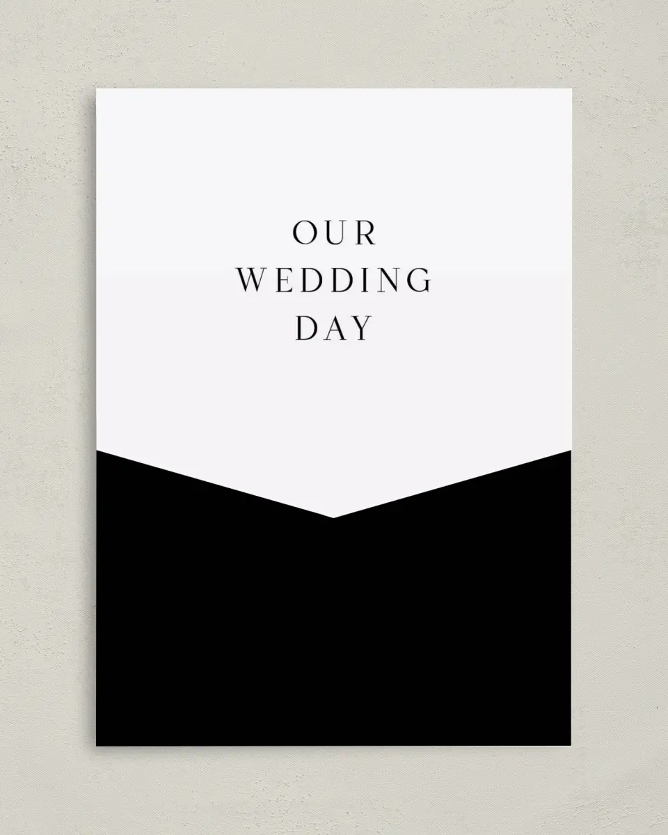 This is a 5¼" x 7¼" Folded Pocket Wedding Invitation called Dramatic Date printed in full color on Premium Smooth paper