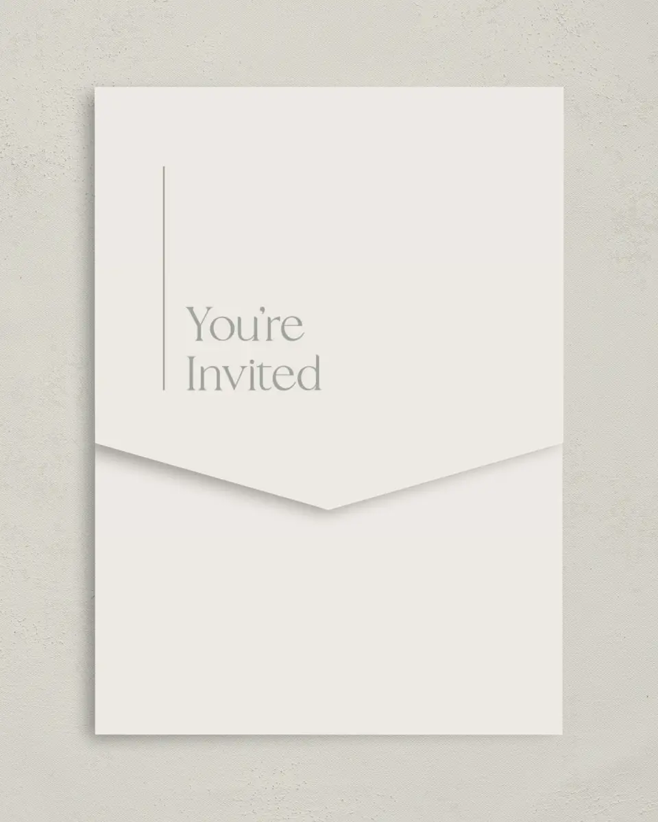 This is a 5¼" x 7¼" Folded Pocket Wedding Invitation called Elegant Lines printed in full color on Premium Smooth paper