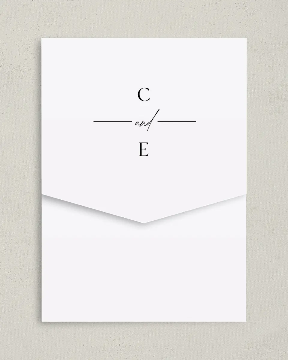 This is a 5¼" x 7¼" Folded Pocket Wedding Invitation called Devoted Delight printed in full color on Premium Smooth paper