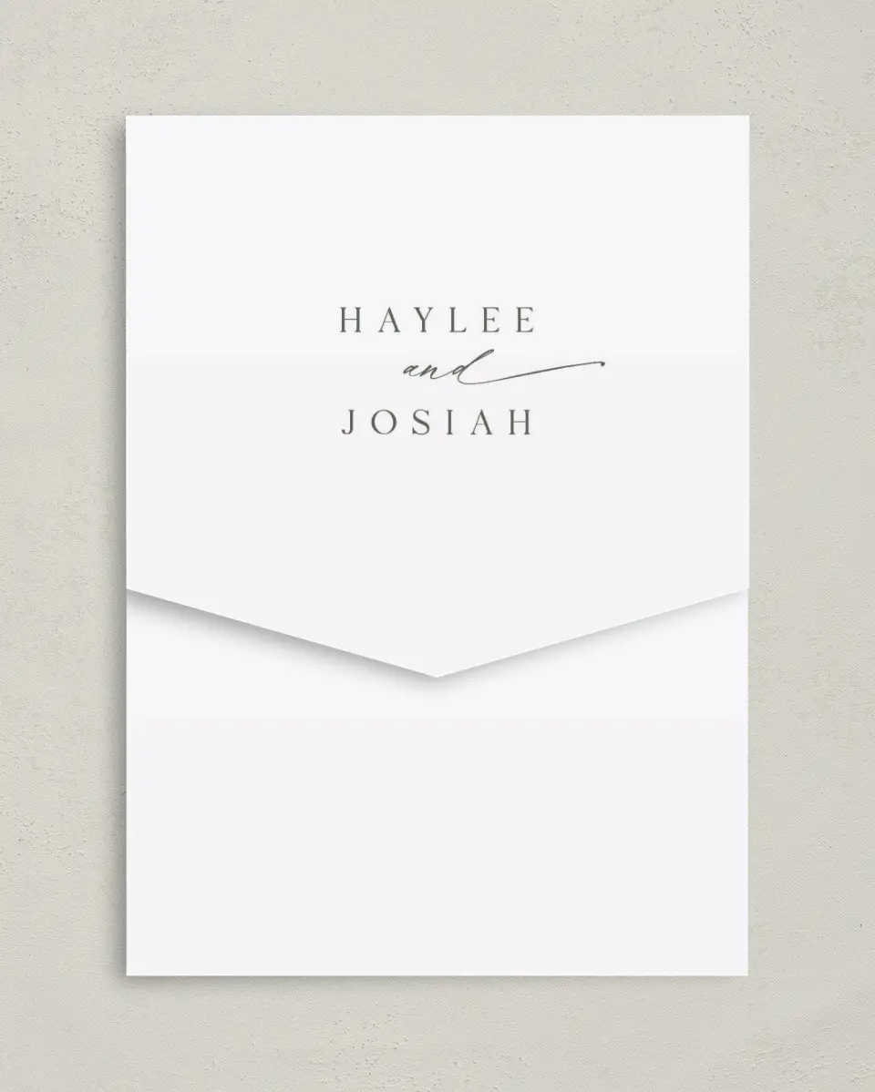 This is a 5¼" x 7¼" Folded Pocket Wedding Invitation called Flourishing Frame printed in full color on Premium Smooth paper