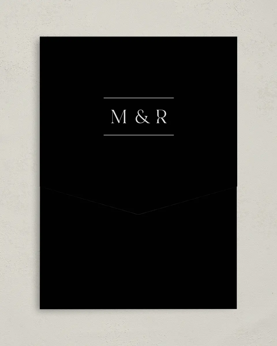 This is a 5¼" x 7¼" Folded Pocket Wedding Invitation called Styled Lines printed in full color on Premium Smooth paper