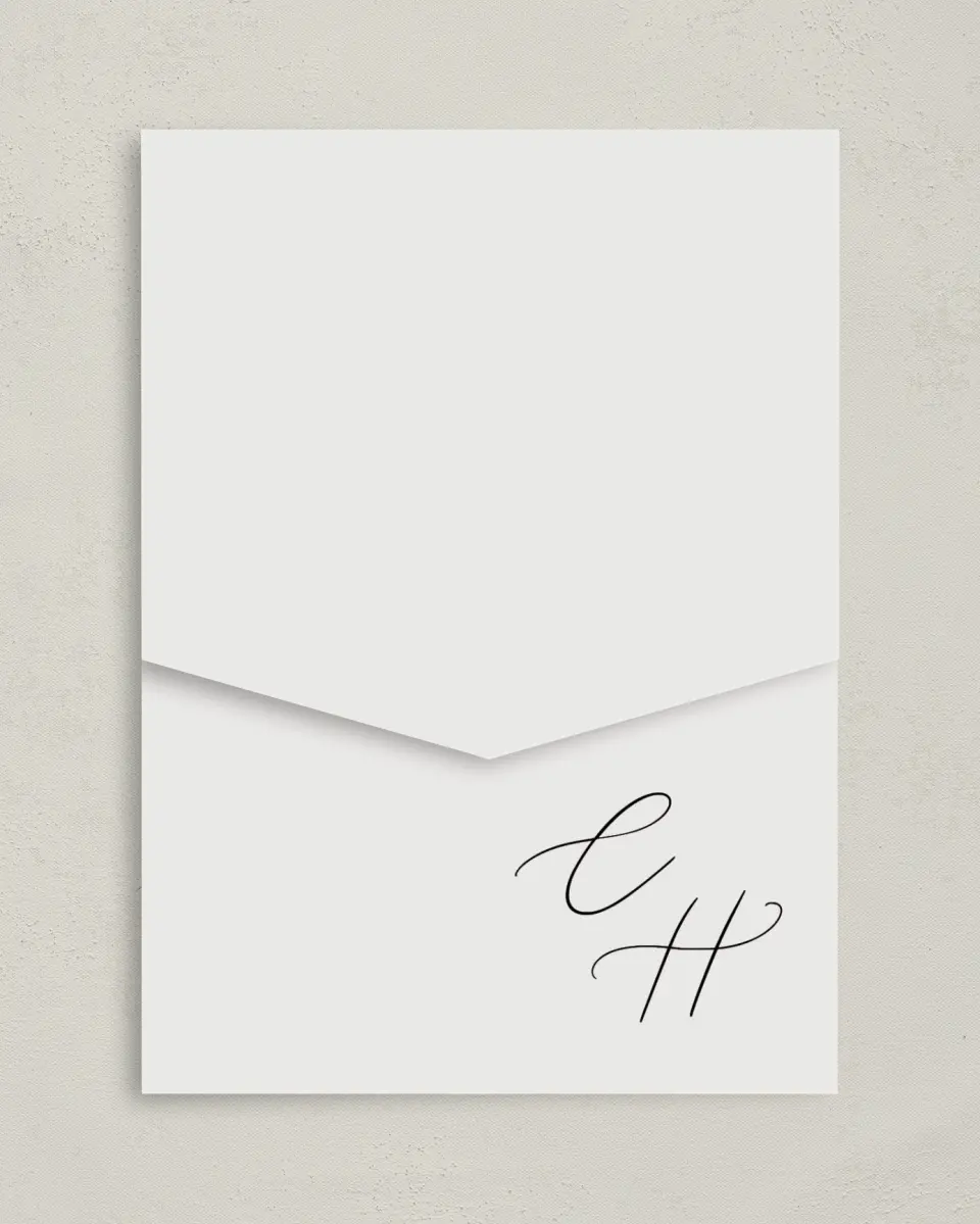 This is a 5¼" x 7¼" Folded Pocket Wedding Invitation called The Christina printed in full color on Premium Smooth paper