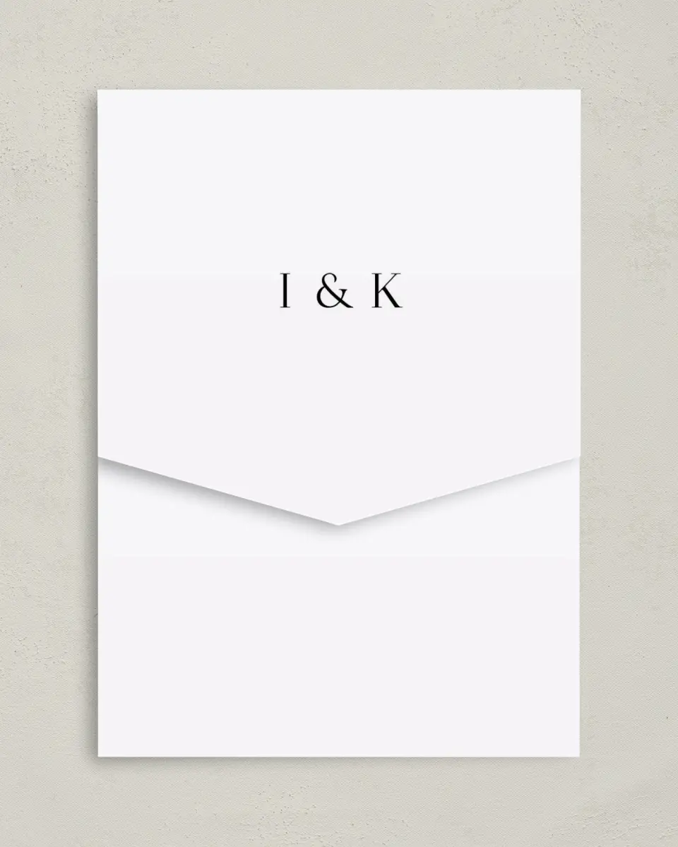 This is a 5¼" x 7¼" Folded Pocket Wedding Invitation called The Isabella printed in full color on Premium Smooth paper