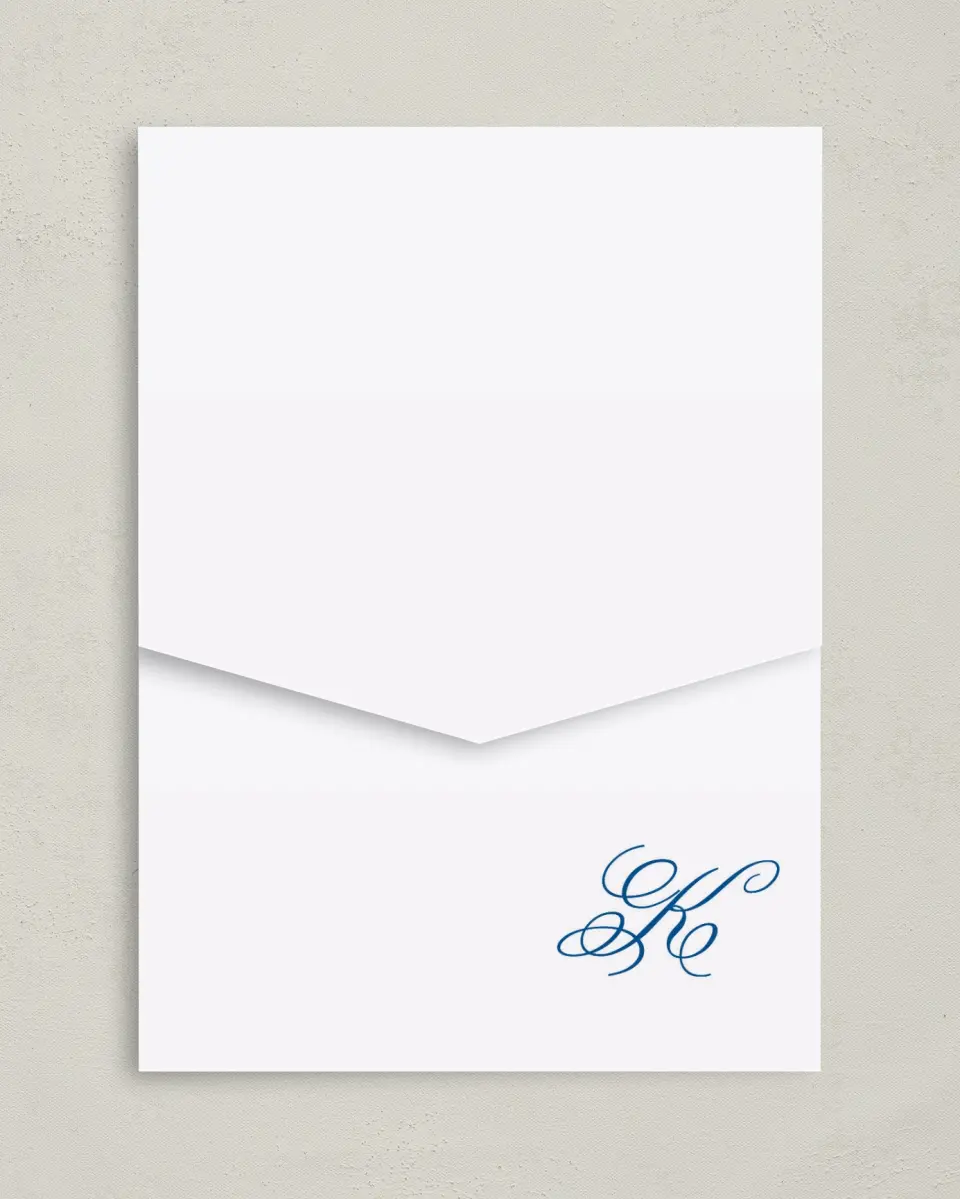 This is a 5¼" x 7¼" Folded Pocket Wedding Invitation called Ornamental Elegance printed in full color on Premium Smooth paper