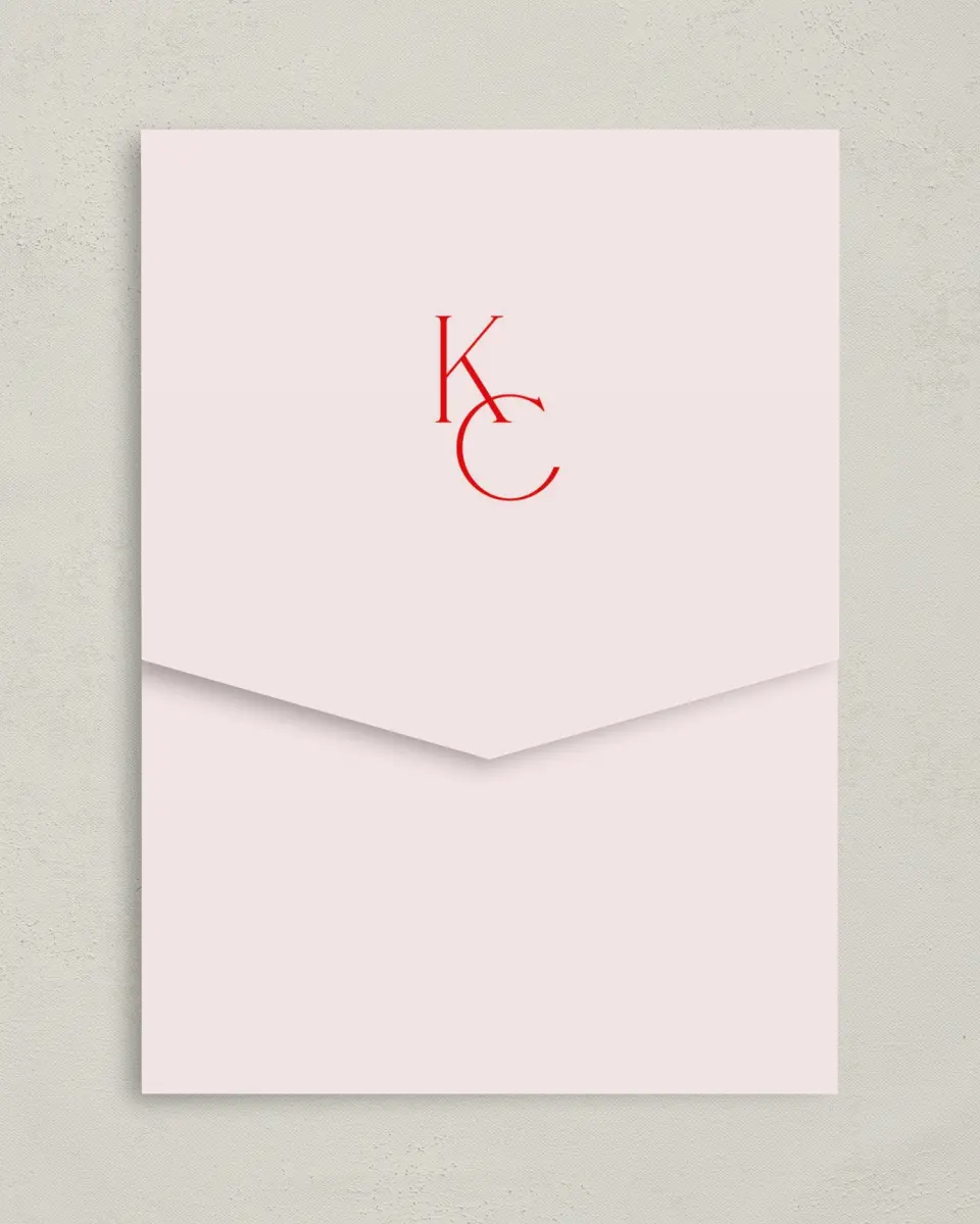 This is a 5¼" x 7¼" Folded Pocket Wedding Invitation called Initial Unity printed in full color on Premium Smooth paper