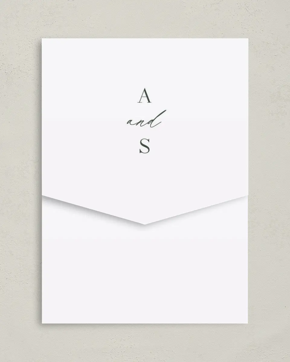 This is a 5¼" x 7¼" Folded Pocket Wedding Invitation called True Tradition printed in full color on Premium Smooth paper