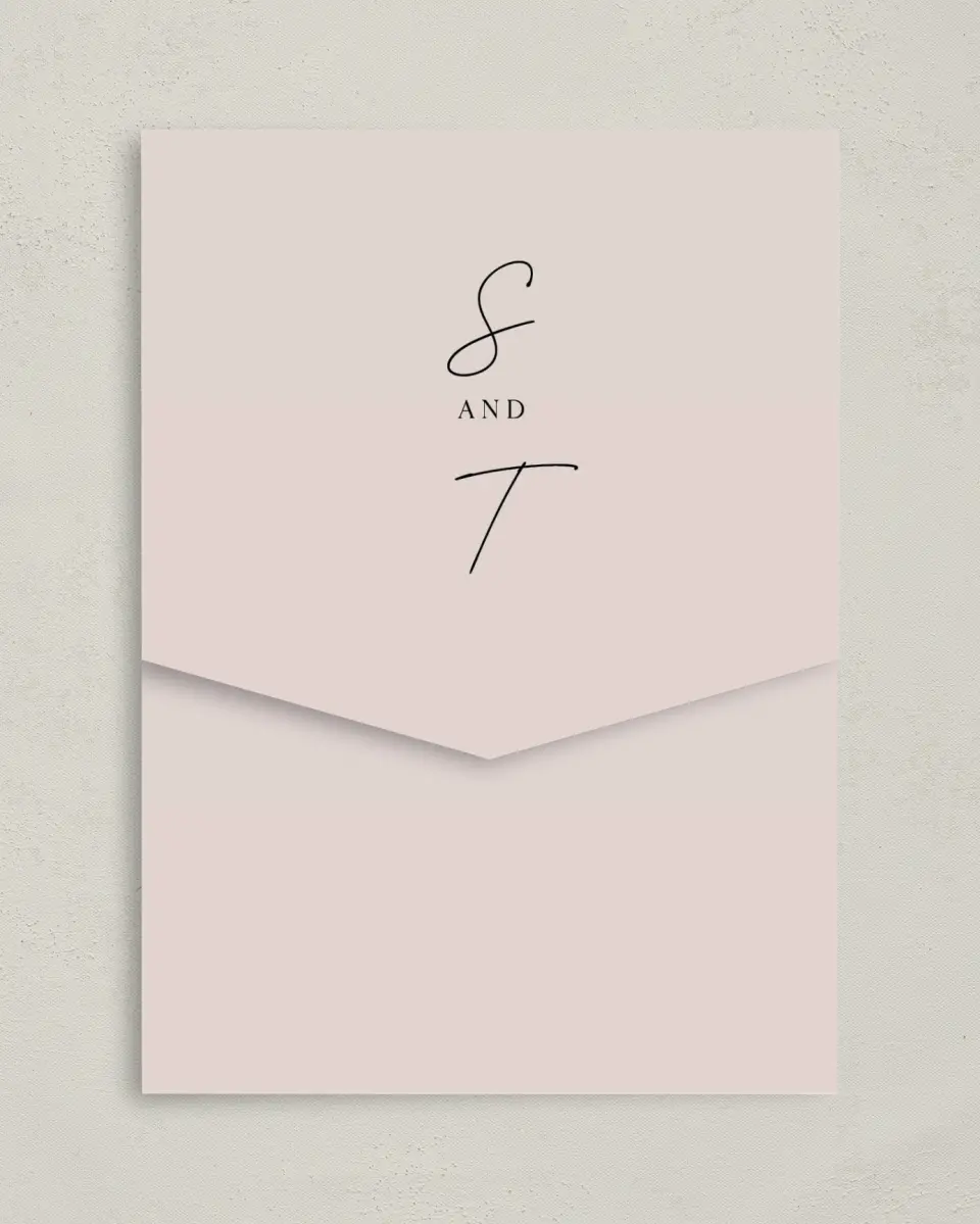 This is a 5¼" x 7¼" Folded Pocket Wedding Invitation called The Samantha printed in full color on Premium Smooth paper