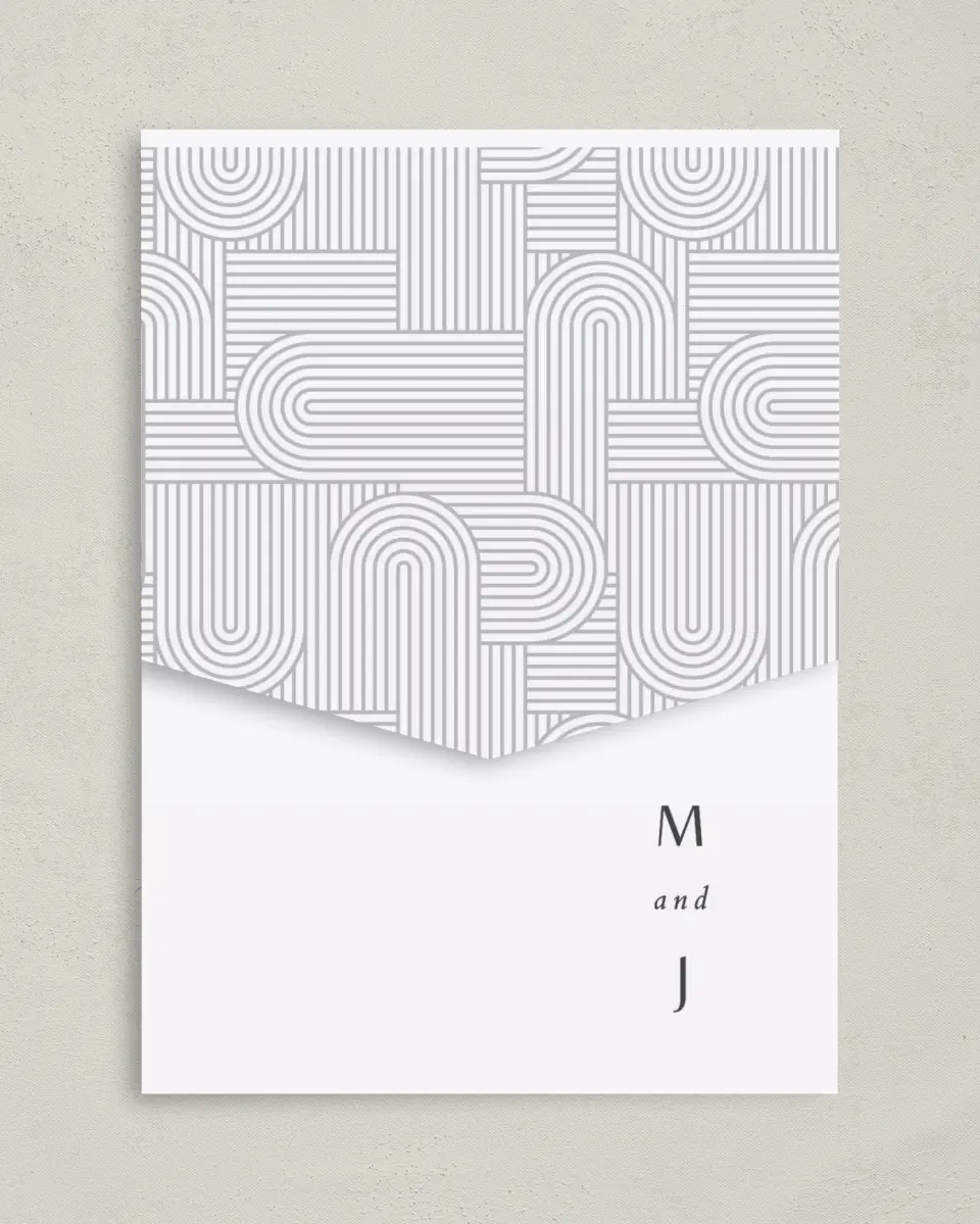 This is a 5¼" x 7¼" Folded Pocket Wedding Invitation called Geometric Elegance printed in full color on Premium Smooth paper