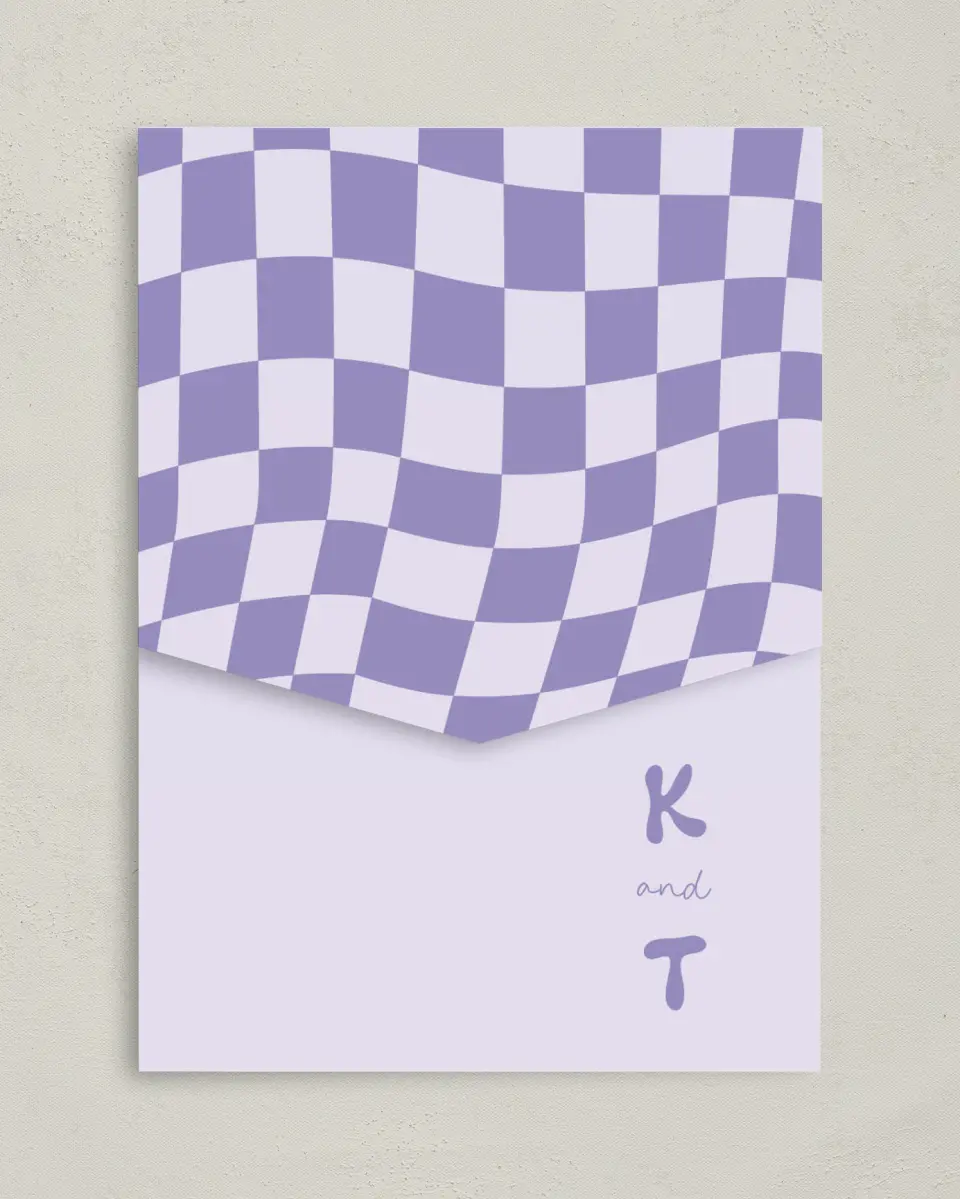This is a 5¼" x 7¼" Folded Pocket Wedding Invitation called The Karly printed in full color on Premium Smooth paper