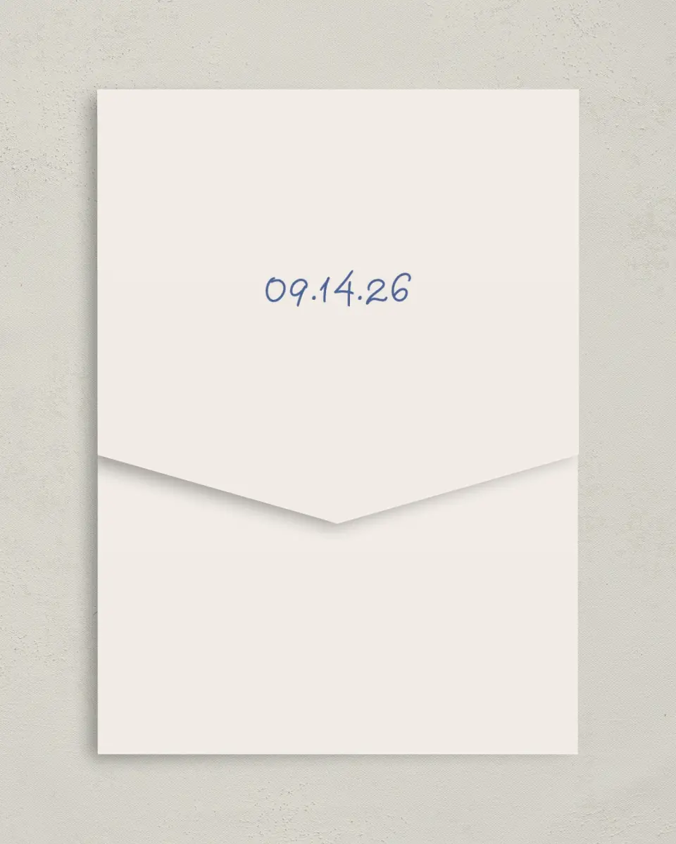This is a 5¼" x 7¼" Folded Pocket Wedding Invitation called Sketched Bow printed in full color on Premium Smooth paper