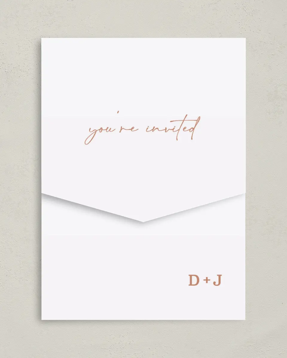 This is a 5¼" x 7¼" Folded Pocket Wedding Invitation called Petal Perfect printed in full color on Premium Smooth paper