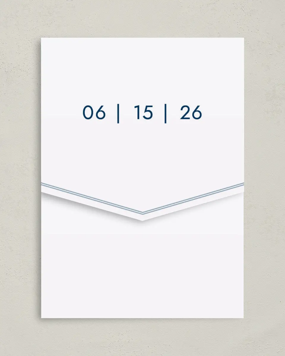 This is a 5¼" x 7¼" Folded Pocket Wedding Invitation called Abundant Blue printed in full color on Premium Smooth paper