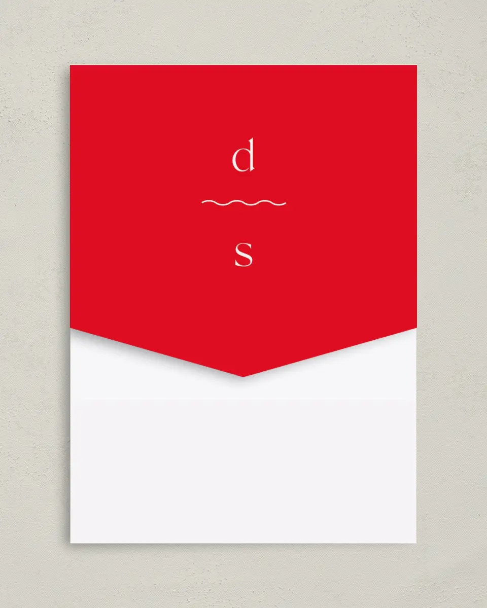 This is a 5¼" x 7¼" Folded Pocket Wedding Invitation called The Delaney printed in full color on Premium Smooth paper