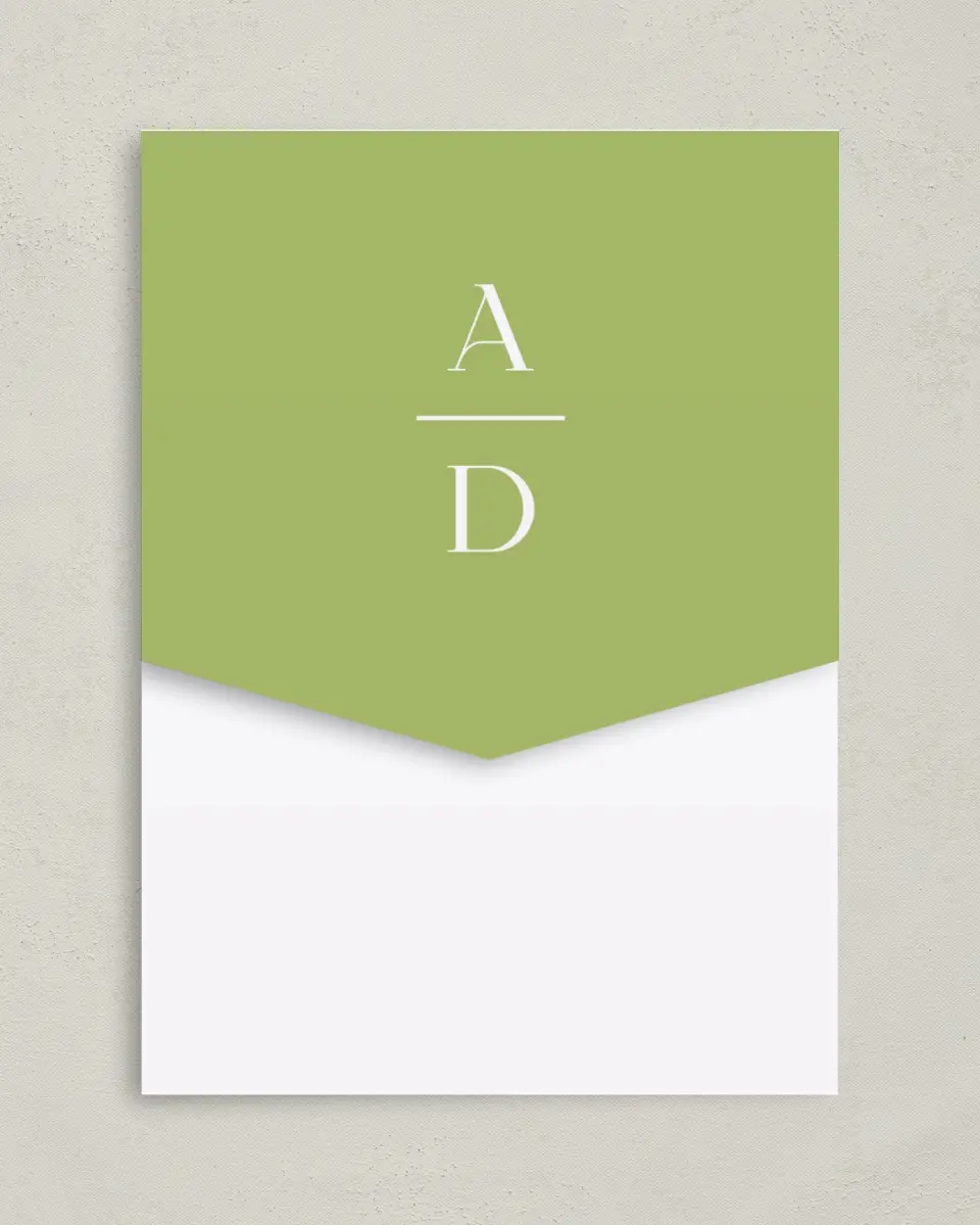 This is a 5¼" x 7¼" Folded Pocket Wedding Invitation called The Abigail printed in full color on Premium Smooth paper