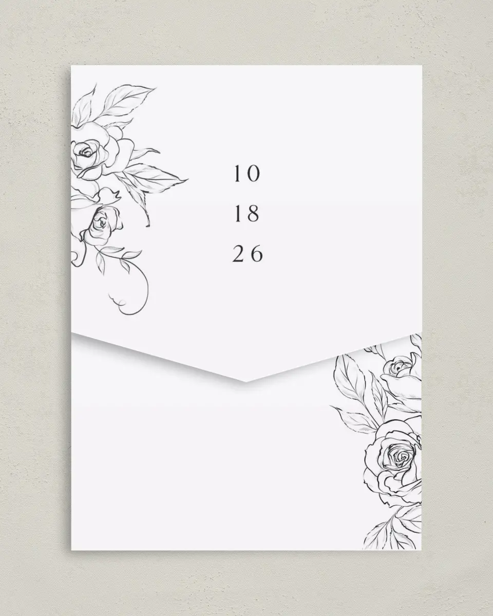 This is a 5¼" x 7¼" Folded Pocket Wedding Invitation called The Anabelle printed in full color on Premium Smooth paper