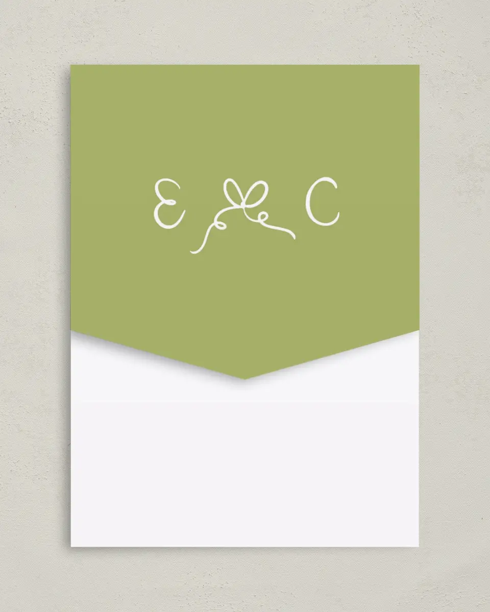 This is a 5¼" x 7¼" Folded Pocket Wedding Invitation called Wedding Whimsy printed in full color on Premium Smooth paper