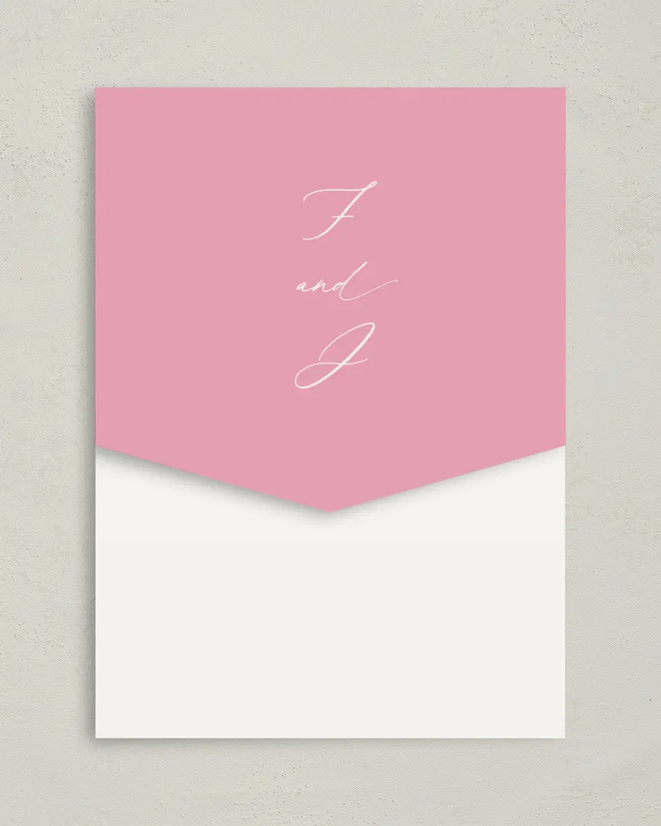 This is a 5¼" x 7¼" Folded Pocket Wedding Invitation called The Florence printed in full color on Premium Smooth paper