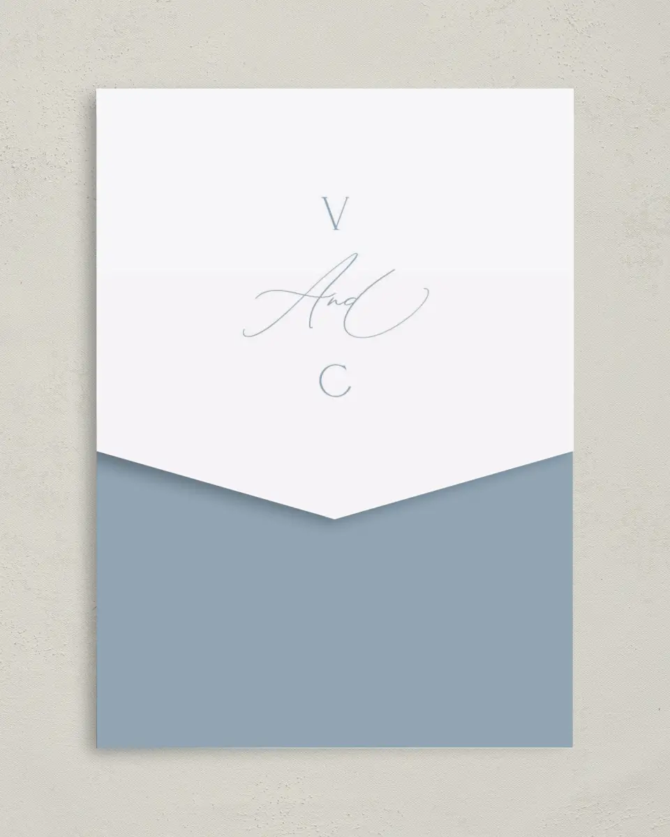 This is a 5¼" x 7¼" Folded Pocket Wedding Invitation called The Victoria printed in full color on Premium Smooth paper
