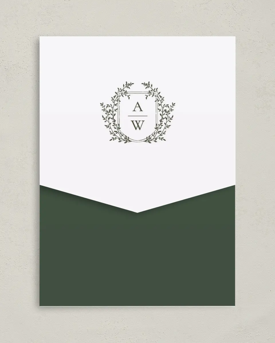 This is a 5¼" x 7¼" Folded Pocket Wedding Invitation called The Adaline printed in full color on Premium Smooth paper