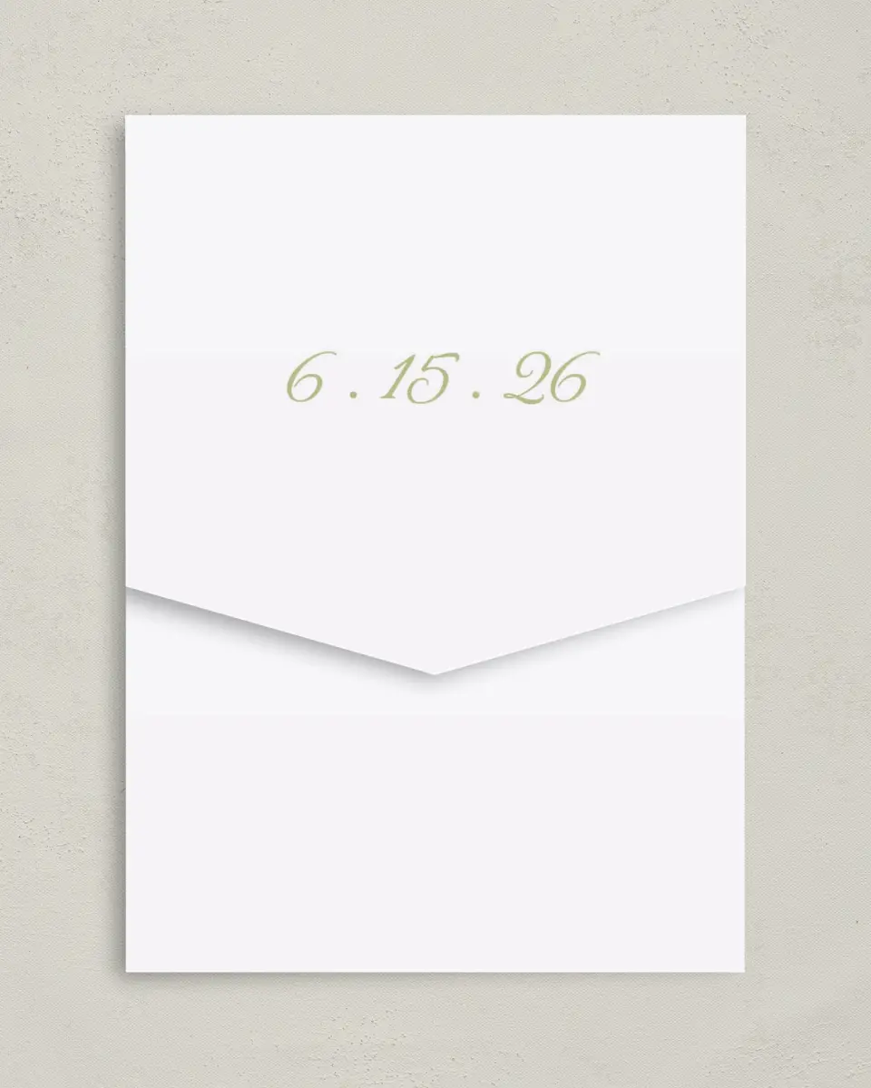 This is a 5¼" x 7¼" Folded Pocket Wedding Invitation called Southern Belle printed in full color on Premium Smooth paper