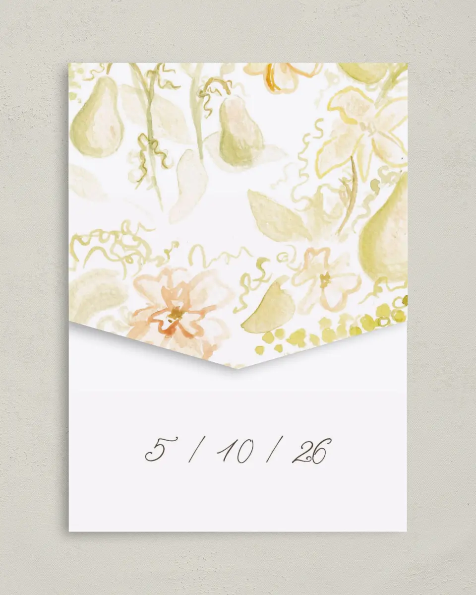 This is a 5¼" x 7¼" Folded Pocket Wedding Invitation called Royal Glory printed in full color on Premium Smooth paper