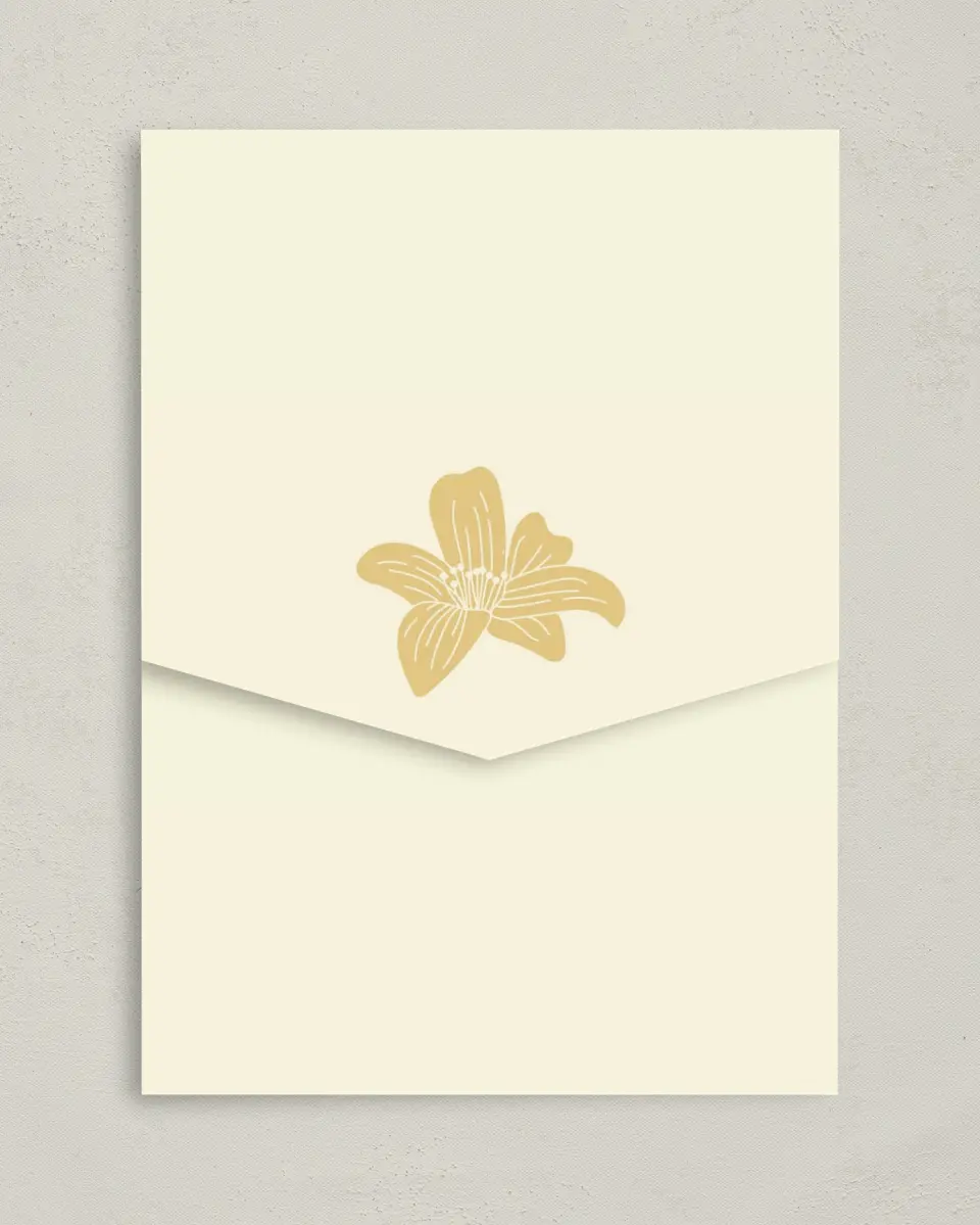 This is a 5¼" x 7¼" Folded Pocket Wedding Invitation called Water Lily printed in full color on Premium Smooth paper
